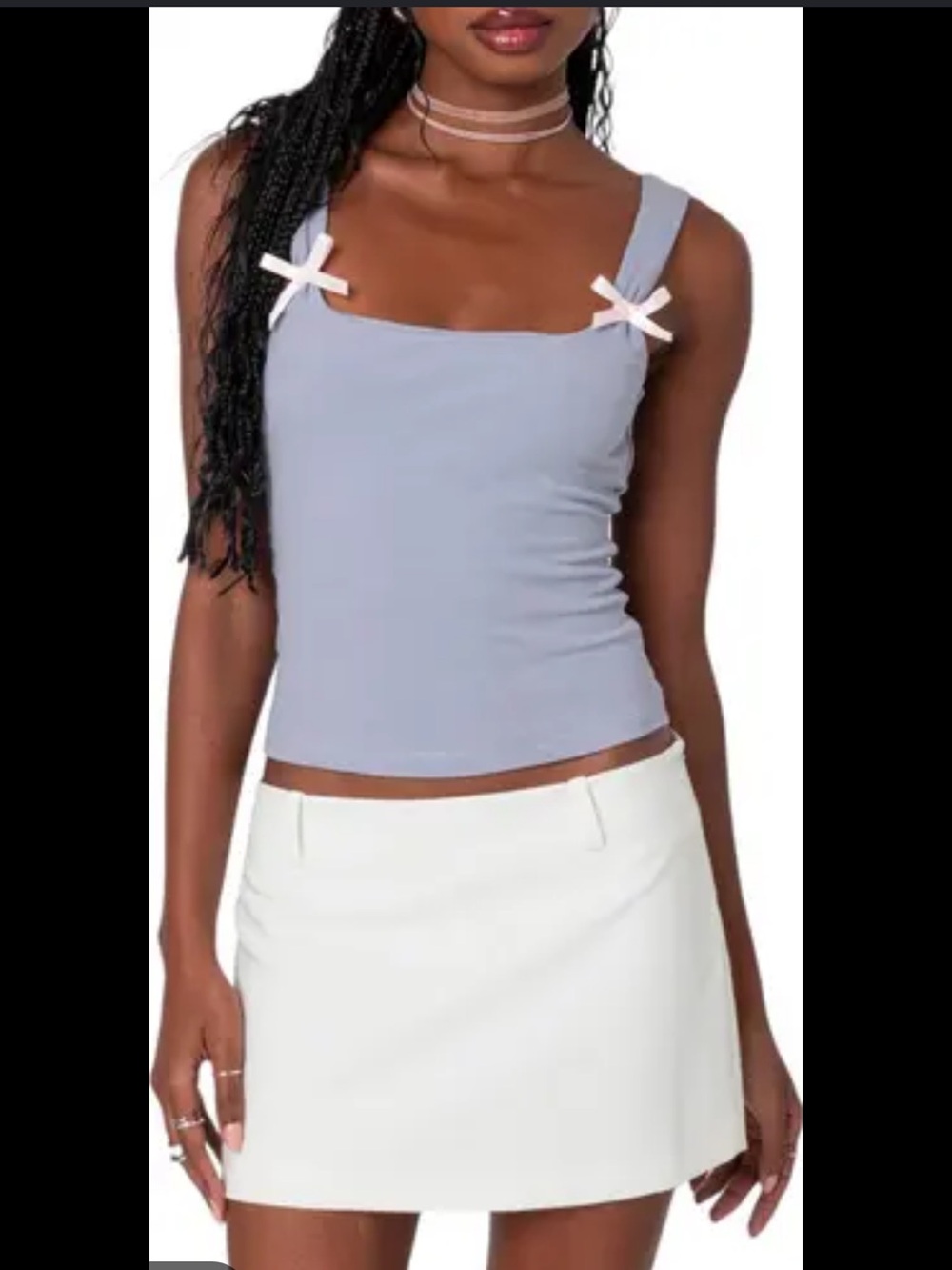 Edikted Light Blue Tank Top with Pink Bow Straps
